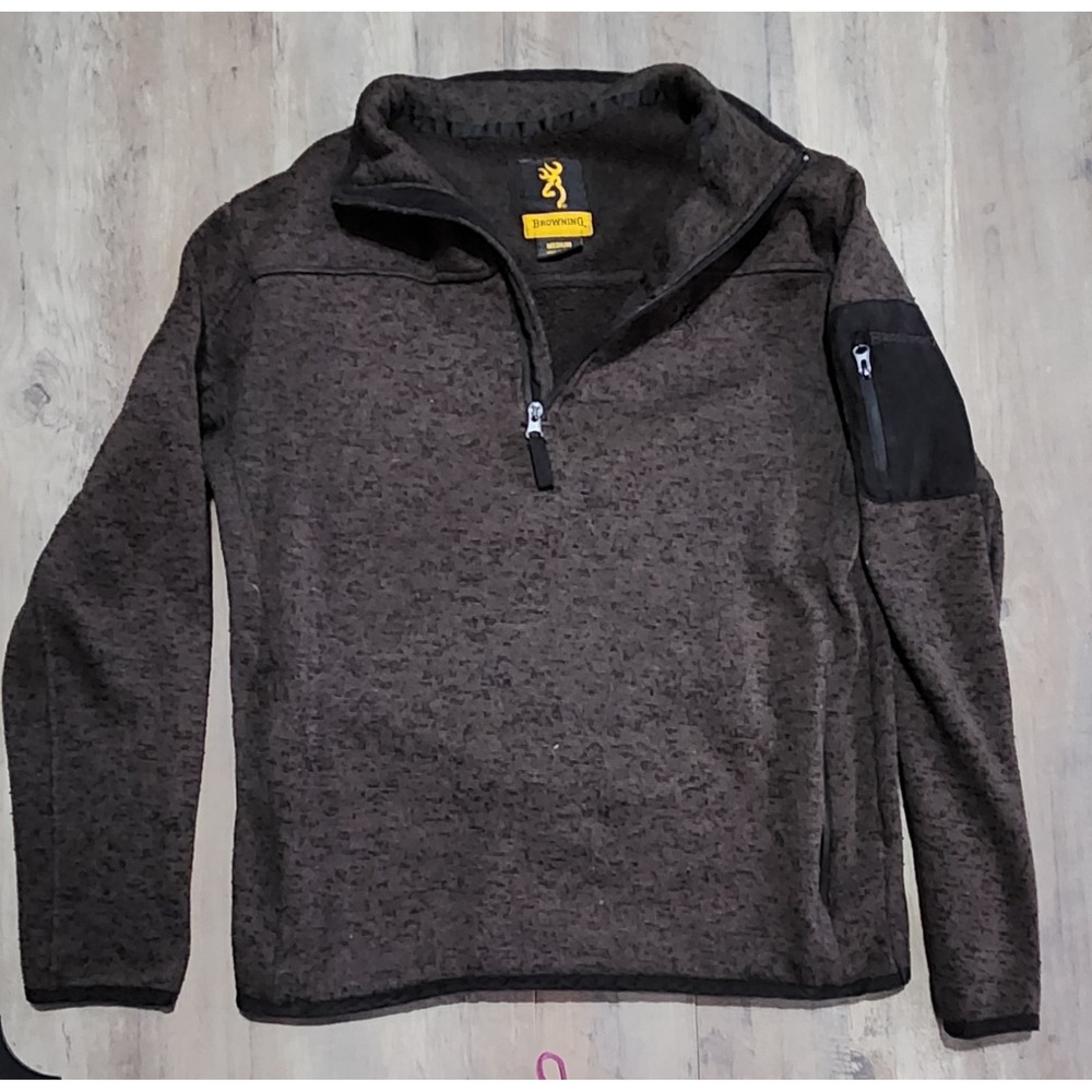 Browning Brown Pullover 1/4 Zip Pullover Sweatshirt With Arm Pockets Men M